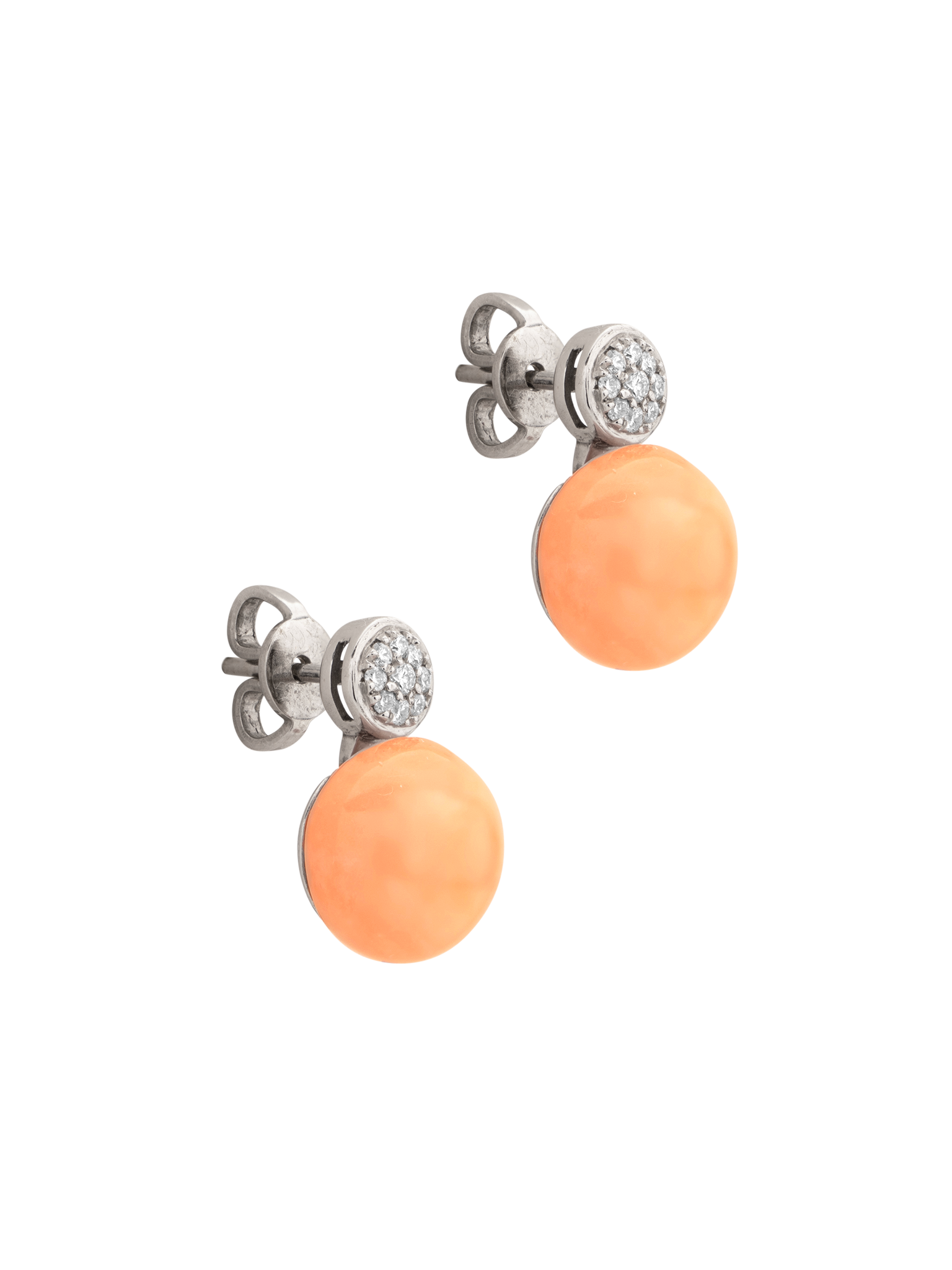 Pink coral and white diamond earrings